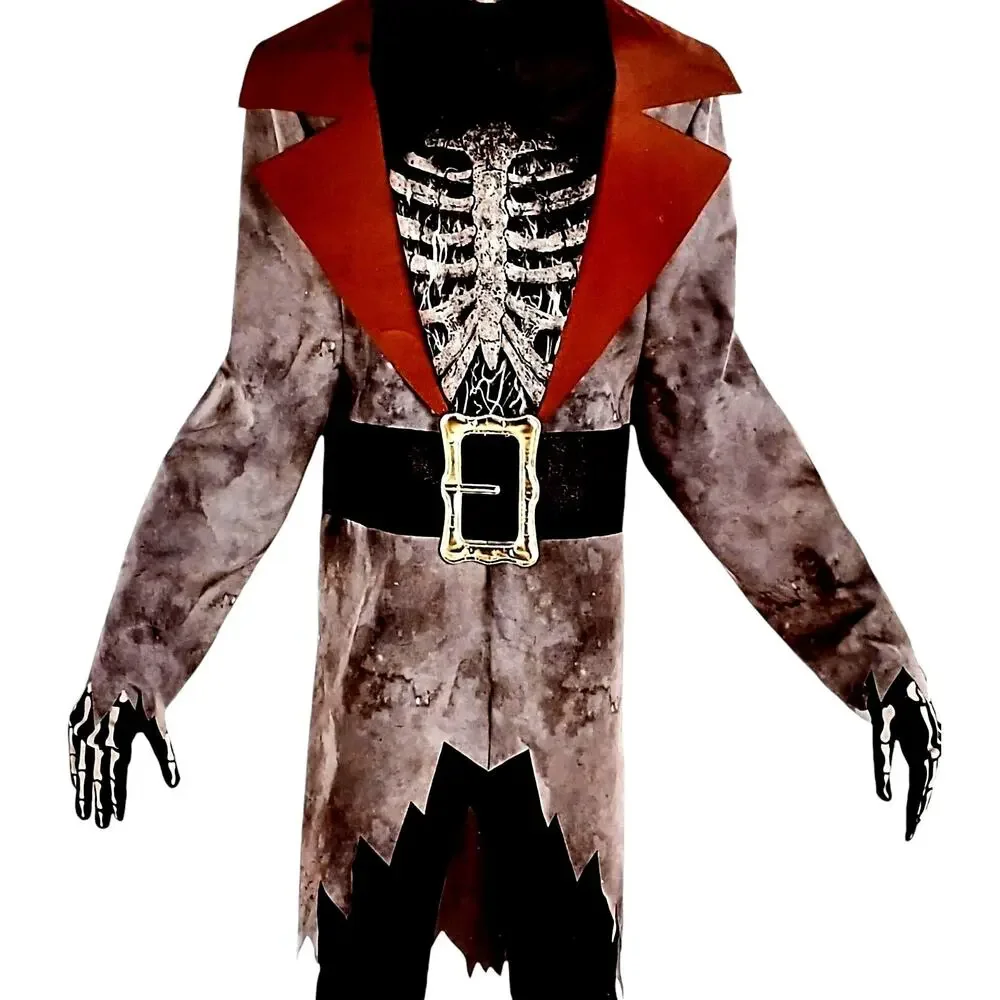 Skeleton Pirate Costume CHILD Sz XL 14-16 Illusion 9 INCHES TALLER Halloween